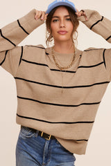 Mocha Striped Mock Neck Maternity Sweater