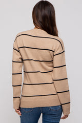 Mocha Striped Mock Neck Maternity Sweater