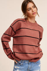 Rust Striped Mock Neck Sweater