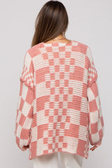 Mauve Checkered Oversized Chunky Knit Maternity Cardigan