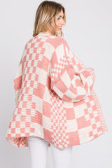 Mauve Checkered Oversized Chunky Knit Cardigan