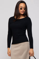 Black Basic Raglan Sleeve Maternity Sweater Top