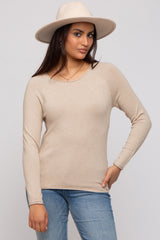 Beige Basic Raglan Sleeve Maternity Sweater Top