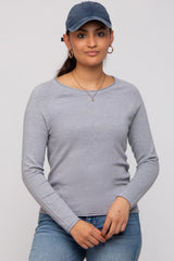 Heather Grey Basic Raglan Sleeve Sweater Top