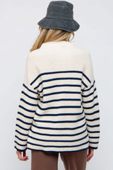 Cream Striped Mock Neck Maternity Sweater