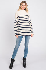 Cream Striped Mock Neck Sweater