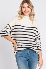 Cream Striped Mock Neck Maternity Sweater