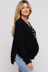 Black Henley Side Slit Maternity Sweater