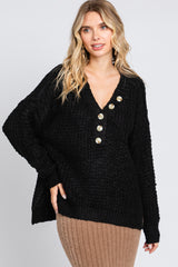 Black Henley Side Slit Maternity Sweater