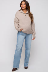 Beige Button Front Maternity Sweater