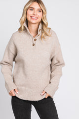 Beige Button Front Sweater