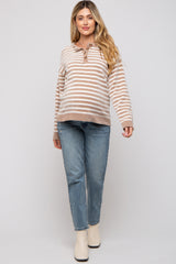 Mocha Striped Chenille Henley Maternity Sweater