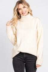 Cream Windowpane Ultra Soft Knit Turtleneck Sweater