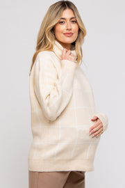 Cream Windowpane Ultra Soft Knit Turtleneck Maternity Sweater