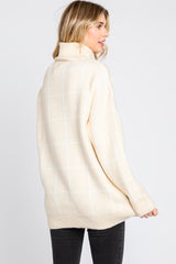 Cream Windowpane Ultra Soft Knit Turtleneck Sweater