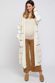 Cream Striped Open Front Maternity Cardigan