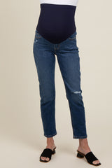 Blue Distressed Maternity Straight Leg Jeans