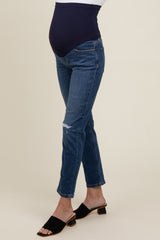 Blue Distressed Maternity Straight Leg Jeans