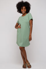 Sage French Terry Cuffed Short Sleeve Dress