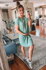 Sage French Terry Cuffed Short Sleeve Maternity Dress