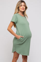 Sage French Terry Cuffed Short Sleeve Maternity Dress