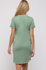 Sage French Terry Cuffed Short Sleeve Maternity Dress