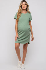 Sage French Terry Cuffed Short Sleeve Maternity Dress