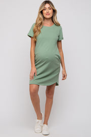 Sage French Terry Cuffed Short Sleeve Maternity Dress