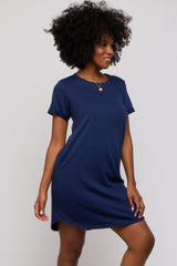 Navy French Terry Cuffed Short Sleeve Dress