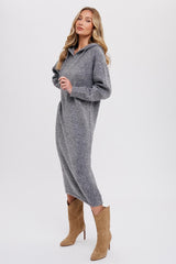 Charcoal Grey Hooded Sweater Midi Dress