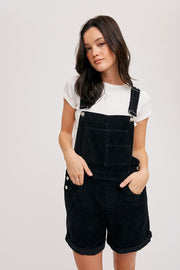 Black Corduroy Short Overalls