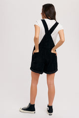 Black Corduroy Short Overalls