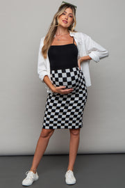 Black Checkered Knit Maternity Skirt