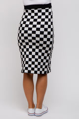 Black Checkered Knit Maternity Skirt