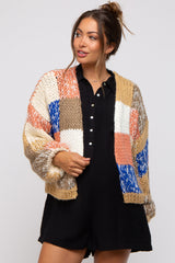 Brown Color Block Checkered Thick Knit Maternity Cardigan