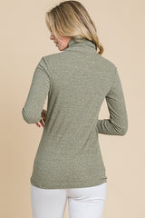 Sage Heathered Ribbed Mock Neck Long Sleeve Top