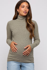 Sage Heathered Ribbed Mock Neck Long Sleeve Maternity Top