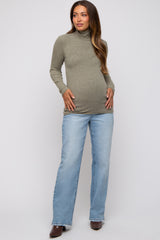 Sage Heathered Ribbed Mock Neck Long Sleeve Maternity Top