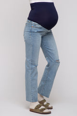 Light Blue Distressed Knee Maternity Jeans