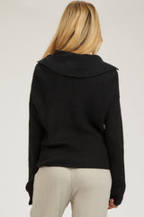 Black Chunky Knit Front Button Maternity Sweater