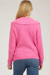 Pink Chunky Knit Front Button Maternity Sweater