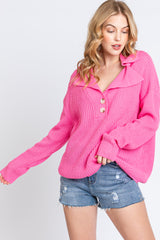 Pink Chunky Knit Front Button Maternity Sweater