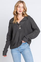 Charcoal Chunky Knit Front Button Maternity Sweater