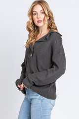 Charcoal Chunky Knit Front Button Sweater