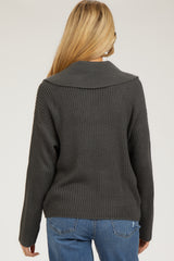 Charcoal Chunky Knit Front Button Maternity Sweater