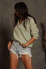 Mint Green Chunky Knit Front Button Sweater