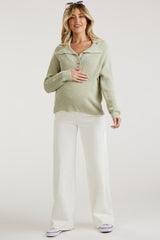 Mint Green Chunky Knit Front Button Maternity Sweater