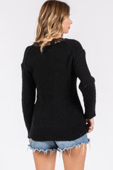 Black Lace V-Neck Sweater