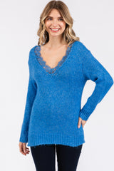 Blue Lace V-Neck Maternity Sweater