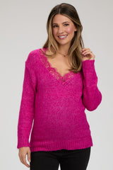 Fuchsia Lace V-Neck Maternity Sweater